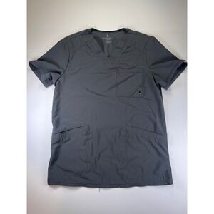 Infinity by Cherokee Scrub Top Men Small Dark Gray VNeck Stretch 3Pocket Pockets
